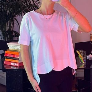 COS White Cotton Blend Scallop Hem T-shirt